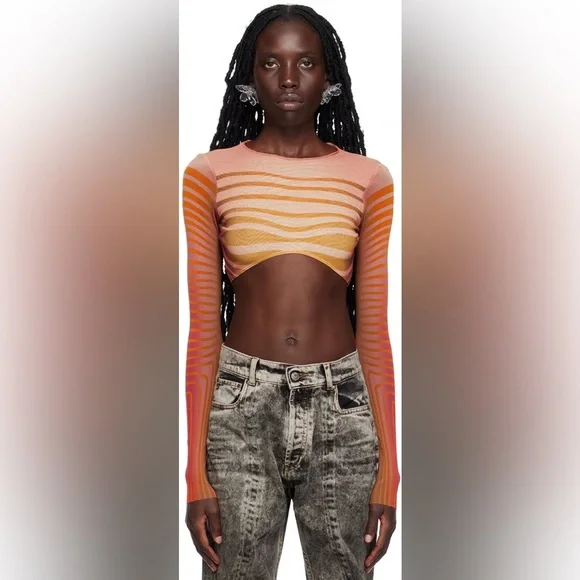 [jean paul gaultier] body morphing stripes crop mesh top - Picture 5 of 14